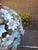 Metal Large Brass Pendant Lamp with White and Blue Murano Glass Flowers For Sale - Image 7 of 9