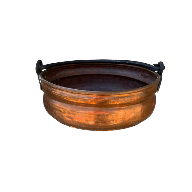 A 19th Century Copper Pot, or Fireplace Kettle. Hand Hewed Wrought Iron Handle and Fittings. Beautiful Patina