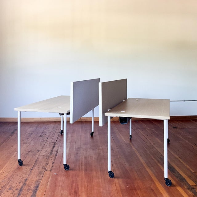 Textile Knoll Desk With Fabric Privacy Barrier For Sale - Image 7 of 17