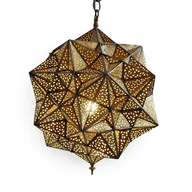 Indian Vintage Indian Brass Origami Star Pendant Light Small For Sale - Image 3 of 9