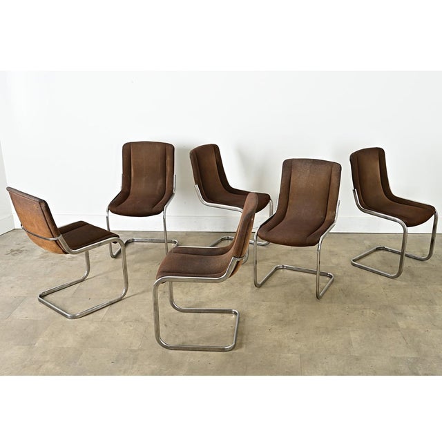 Late 20th Century French Midcentury Cantilevered Chrome Dining Chairs For Sale - Image 10 of 13