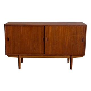 In Style of Borge Mogensen Model 160 Sliding Door Sideboard Teak Wood Denmark Mid-Century Modern 1960s For Sale