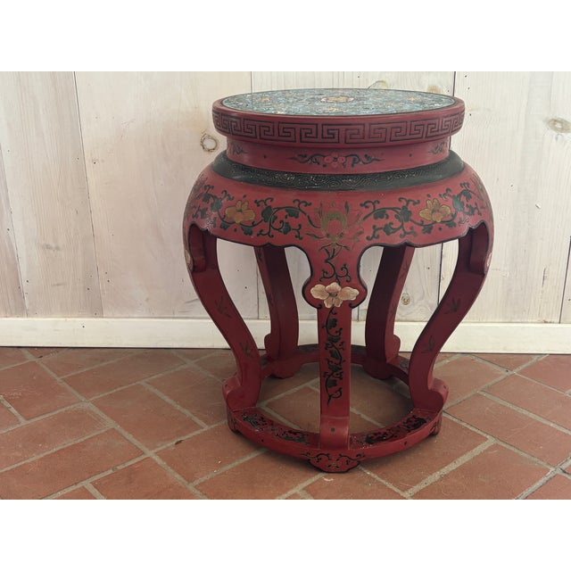 Red Mid 20th Century Red Painted Wood Garden Stool For Sale - Image 8 of 18