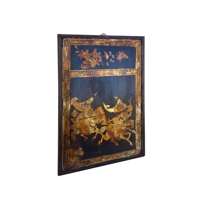 Abstract Vintage Chinese Wood Copper Color Warriors Scenery Wall Plaque Panel For Sale - Image 3 of 7