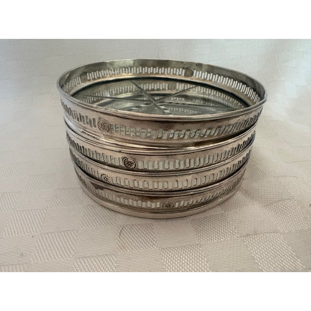 1920s Set of 4 Sterling Silver Rimmed Glass Coasters For Sale In Lexington, KY - Image 6 of 6
