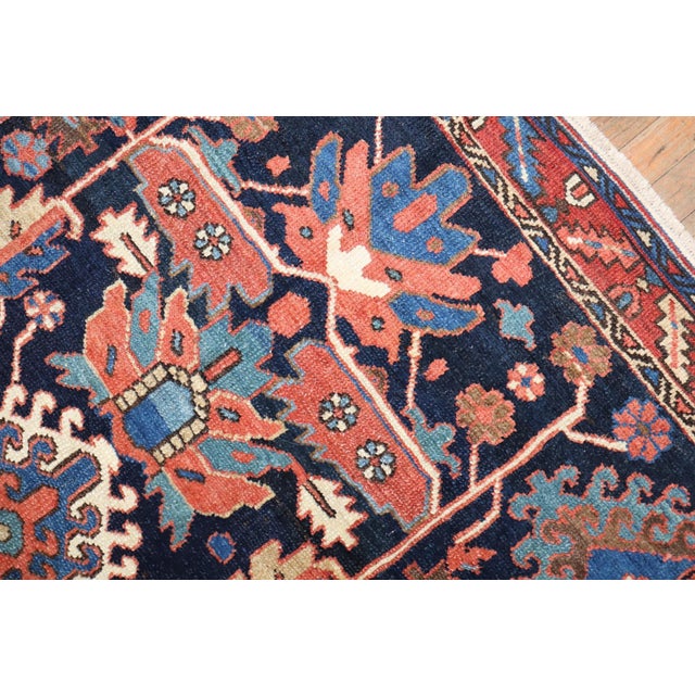 Zabihi Collection Antique Persian Square Navy Geometric Heriz Rug - 5' x 5'8" For Sale In New York - Image 6 of 8