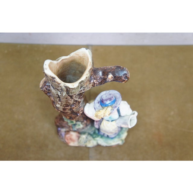 Antique Continental Majolica Figural Spill Vase Pheasant Woman Tree Trunk Figure For Sale - Image 11 of 12