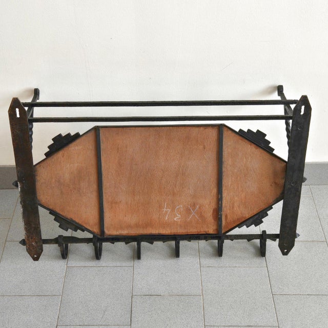 French Art Deco Wall-Mounted Coat Rack and Mirror in Hammered Metal, 1920s-1930s For Sale - Image 10 of 15