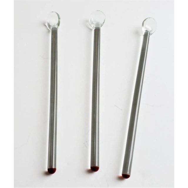 Set of 7 Mid-Century glass cocktail stirrers. Add to your barware collection. 4 tall seven inch opague green olive and...