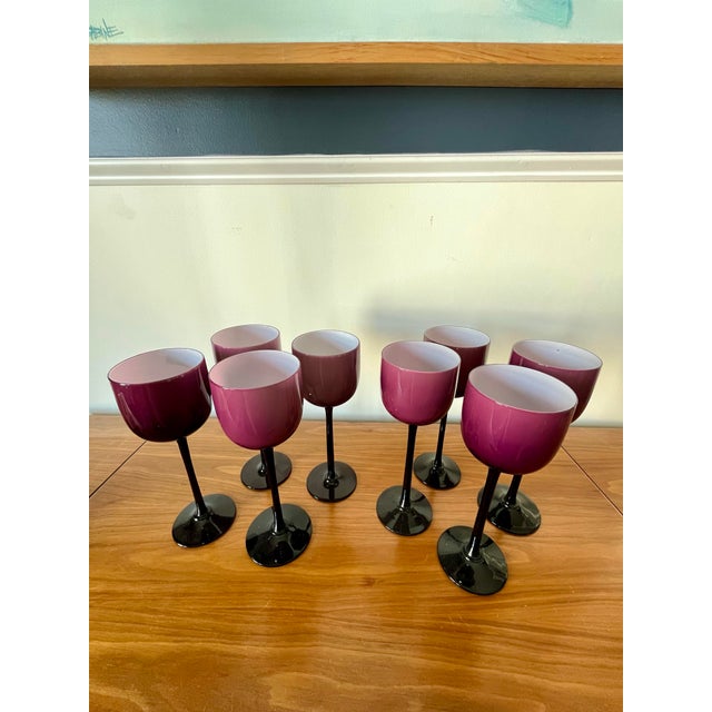 1960s Set of 8 Carlo Moretti Empoli Cased Glass Plum Wine Glasses For Sale - Image 5 of 7