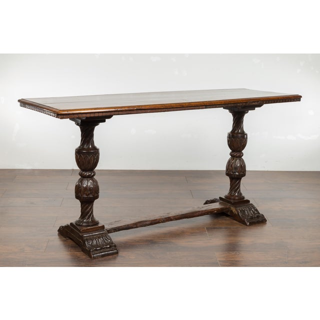 Italian 1820s Walnut Table with Carved Legs, Twisted Motifs and Waterleaves For Sale - Image 12 of 12