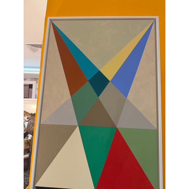 Contemporary French Artist Patrice Bertin Long Abstract Geometric Framed Oil on Canvas For Sale - Image 3 of 8