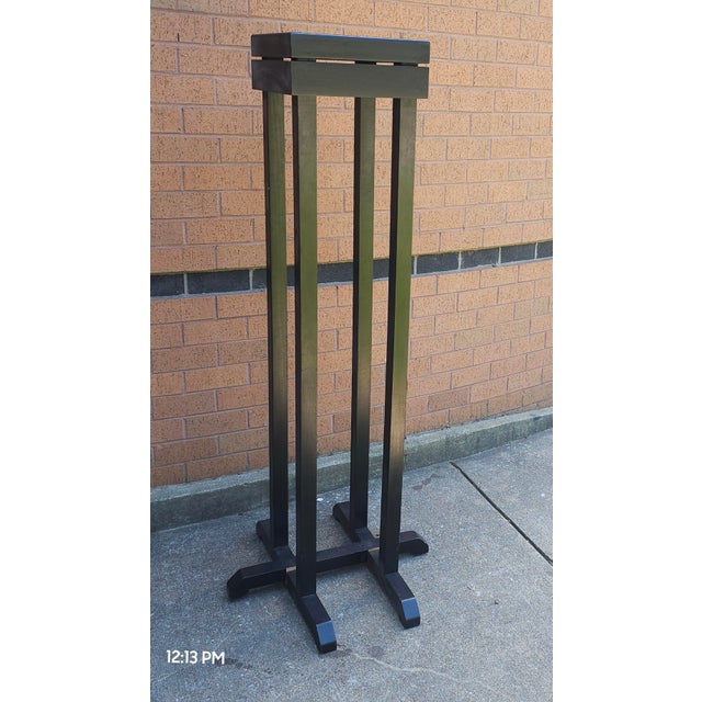 Late 20th Century Arts and Crafts 58" Giant Oak Quadpod Pedestal Plant Stand For Sale - Image 9 of 10