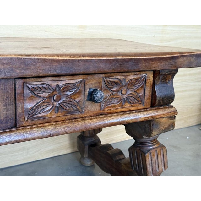 19th Century Spanish Low Console Table with Solomonic Legs & Two Carved Drawers, 1890 For Sale - Image 9 of 10