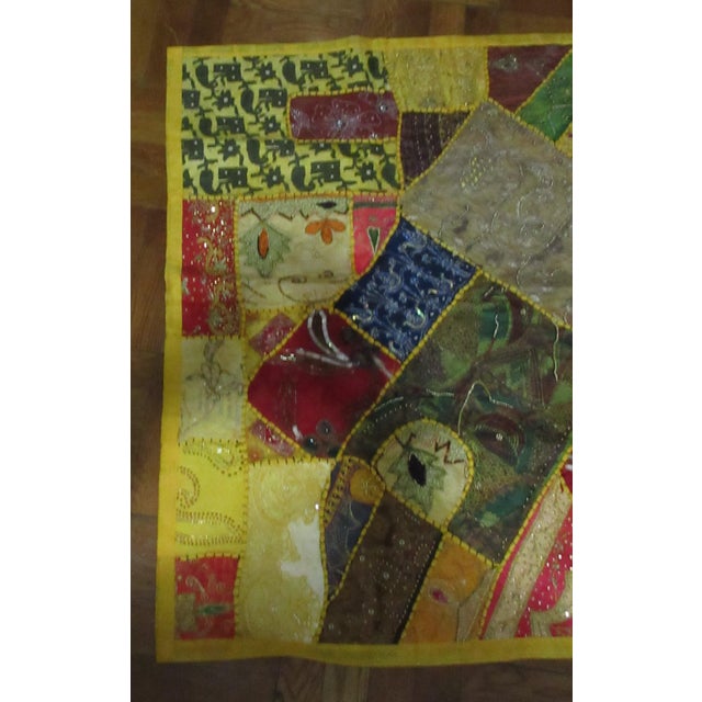 Boho Chic Vivid Embroidered Patchwork Quilt Handcrafted Textile Art - Jerusalem 36"x24" For Sale - Image 3 of 16