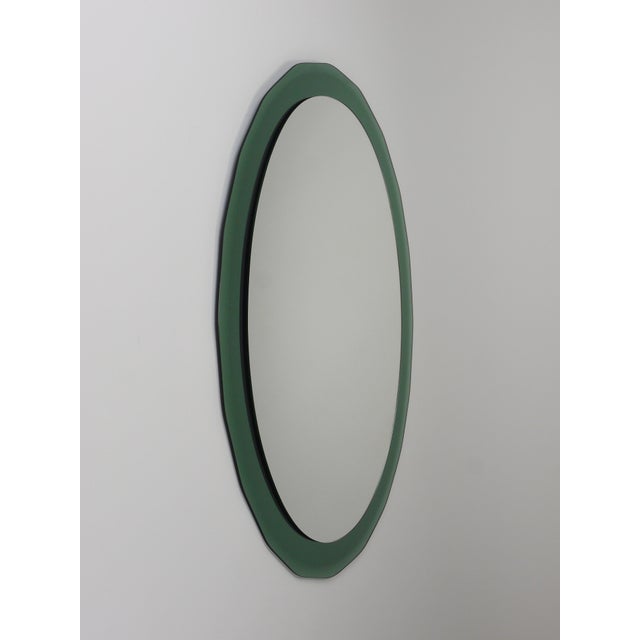 Mid-Century Oval Green and Grey Scalloped Wall Mirror from Cristal Arte, Italy, 1960s For Sale - Image 12 of 15