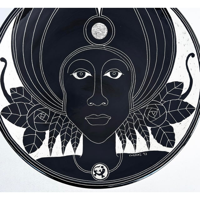 Vintage Curras Brothers Hand-Painted Pottery Charger, Signed, 5 Faces Available For Sale - Image 4 of 7
