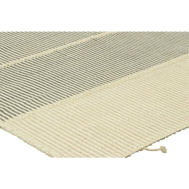 Rug & Kilim’s Contemporary Kilim in White, Beige and Gray Textural Stripes For Sale In New York - Image 6 of 7