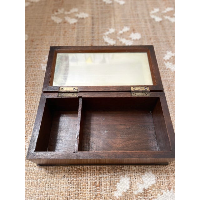 Wood Antique Brown Wooden Dresser Desk Top Sewing Box For Sale - Image 7 of 12