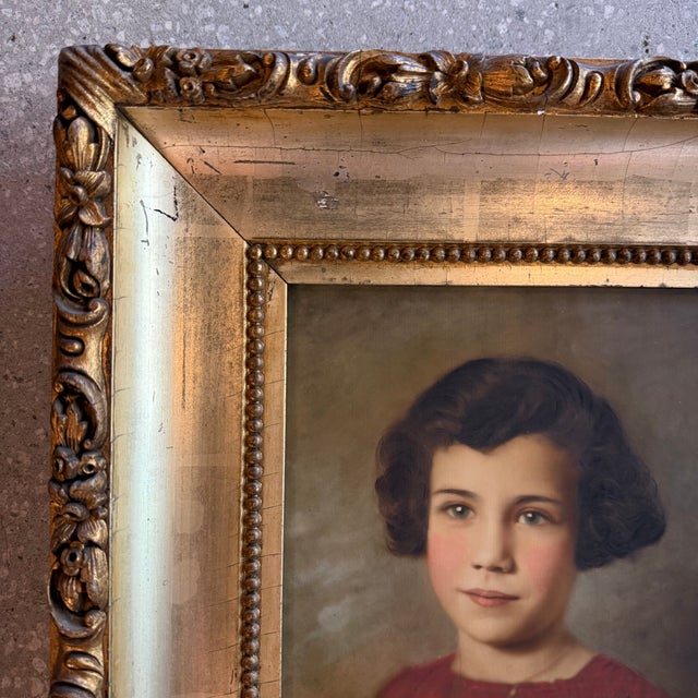 Early 20th Century Gilt Framed Portrait Painting of a Young Girl For Sale - Image 4 of 8