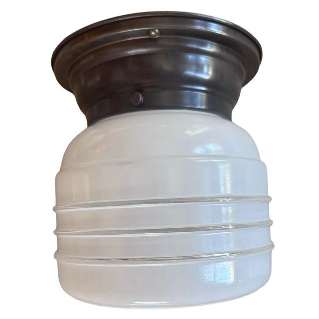 Metal Pair of Midcentury Modern Flush Mount Fixtures on Brass Holders, Circa 1940 For Sale - Image 7 of 7