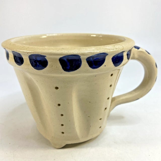 Antique French Cheese Mold Strainer Faisselle Footed Stonewear Sieve Holes 4.5in For Sale - Image 11 of 14