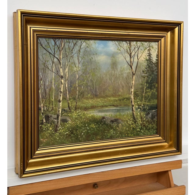 Forest Landscape in Scandinavia with Silver Birch Trees by Danish Artist 1945 Circa For Sale - Image 10 of 16