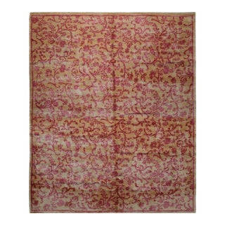 8x10 Red Hand-Knotted Wool Floral Tapestry Classic Traditional Modern Carpet Rug For Sale