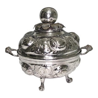 Antique Spanish Colonial Silver Covered Bowl or Cachepot / Center Piece For Sale