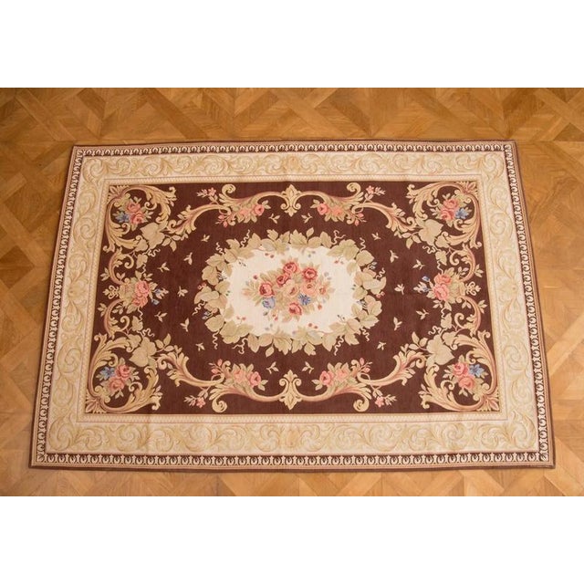 Vintage Aubusson Brown Rug For Sale - Image 6 of 6