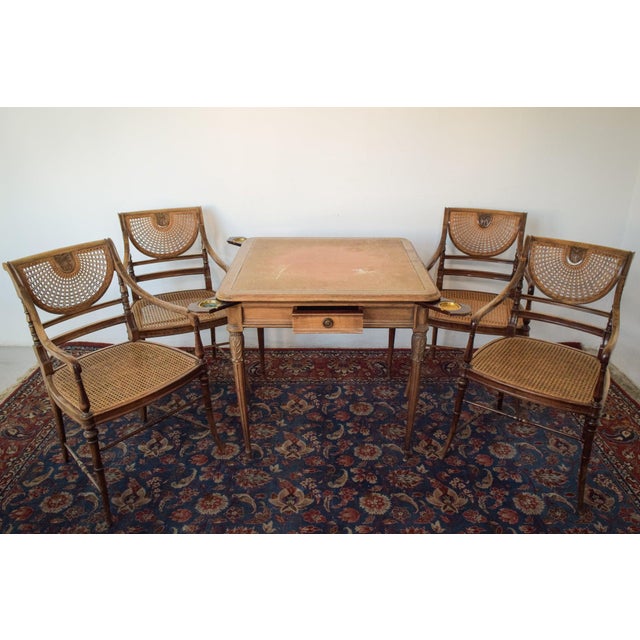 Vintage Games Table with Matching Bergere Chairs, Set of 5 For Sale - Image 3 of 18