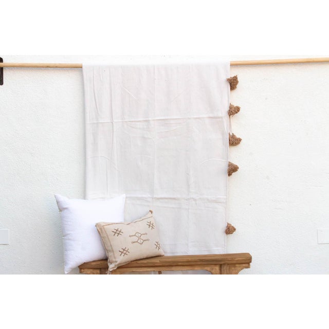 Textile White Cloud Moroccan Pom Pom Blanket For Sale - Image 7 of 7