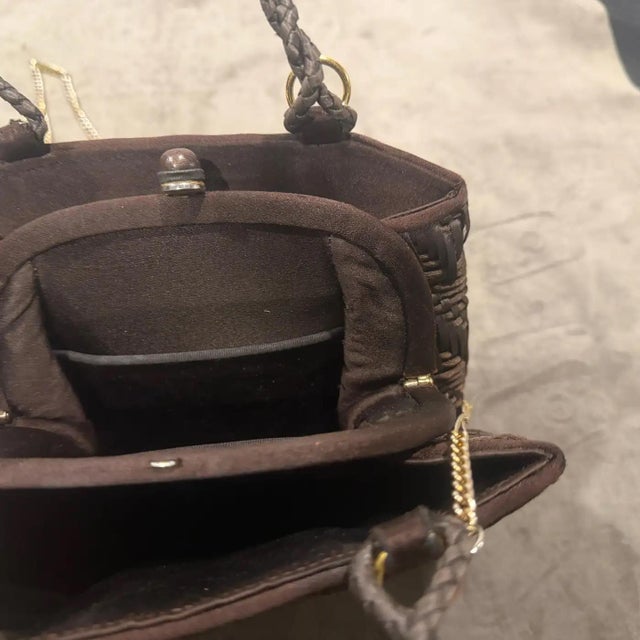 1960s Luxury Brown Woven Cotton and Brass Italian Evening Bag For Sale - Image 13 of 18