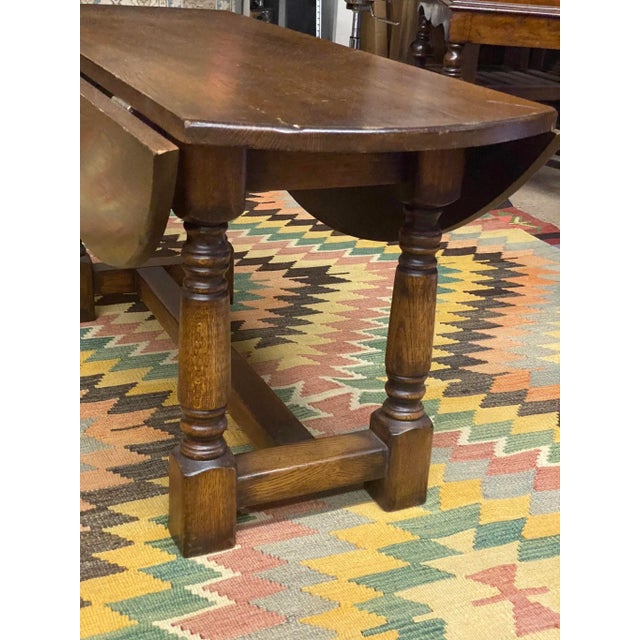 Wood Mid 20th Century English Oak Drop Leaf Coffee Table For Sale - Image 7 of 13