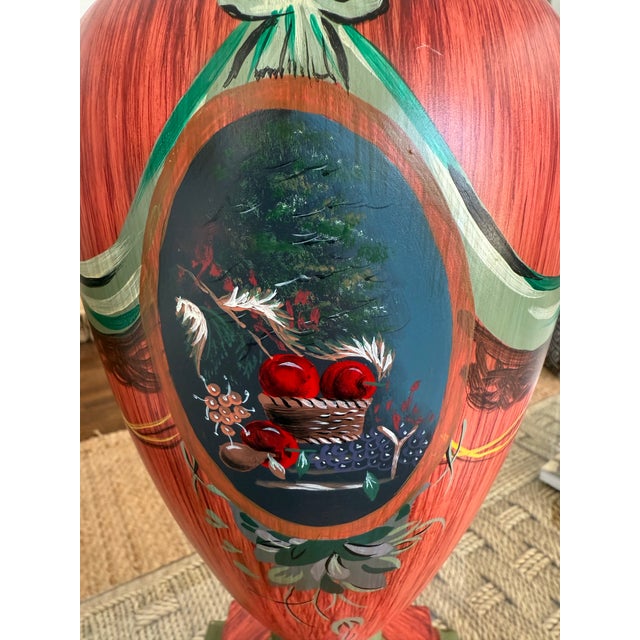 Vintage Hand Painted Red Lamps - a Pair For Sale - Image 9 of 12