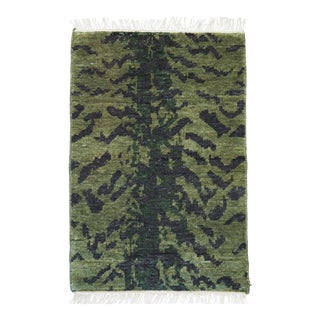 2x3' Hand-Knotted Striped Tiger Pattern Bengal Rug in Deep Green For Sale