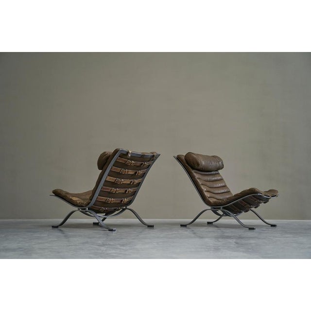 Ari Lounge Chairs in Steel and Patinated Leather by Arne Norell, 1960s, Set of 2 For Sale - Image 9 of 14