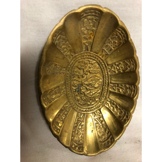 1980s Indian Brass Decorative Oval Trays/Dish - a Pair For Sale - Image 4 of 6