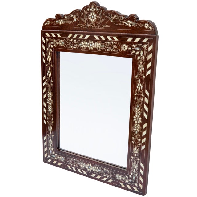 Mid-Century Modern Vintage Handmade Floral-Patterned Mother-of-Pearl Inlaid Mirror For Sale - Image 3 of 8