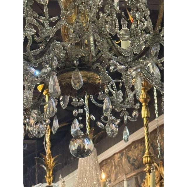 19th C. Italian Giltwood and Crystal Chandelier From Genoa For Sale - Image 4 of 8
