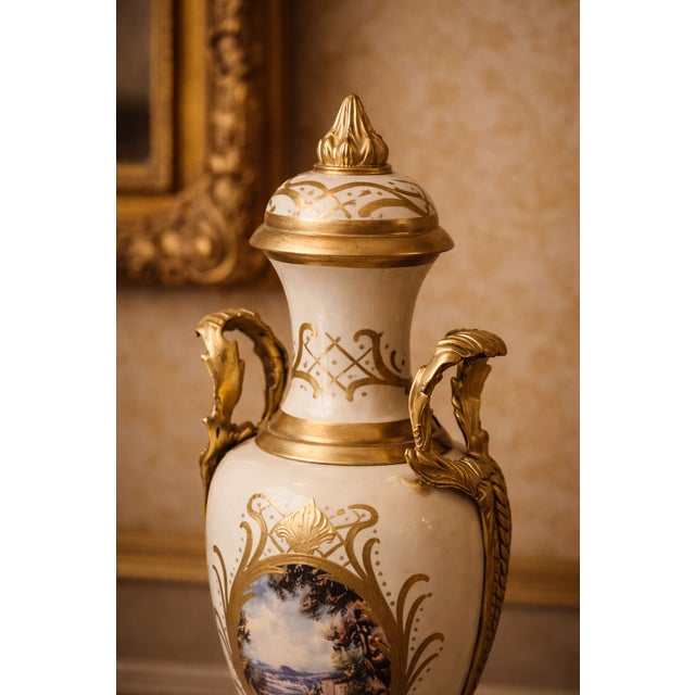 1970s French Style Cream Gilt Porcelain Garniture Set of 3 For Sale - Image 11 of 18