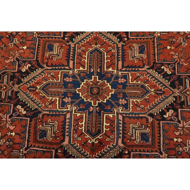 Vintage Heriz Rug 8'3'' X 11'8'' Red Wool Tribal Hand-Knotted Oriental Carpet For Sale In Philadelphia - Image 6 of 15