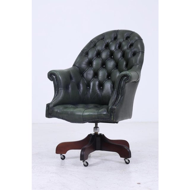 Antique Chesterfield Leather Armchair with Casters For Sale - Image 4 of 11