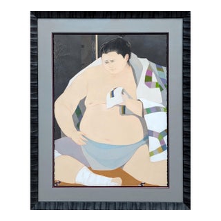 Phyllis Steele Modern Pastel Figurative Drawing of a Seated Resting Sumo Wrestler with Kimono, 20th Century For Sale
