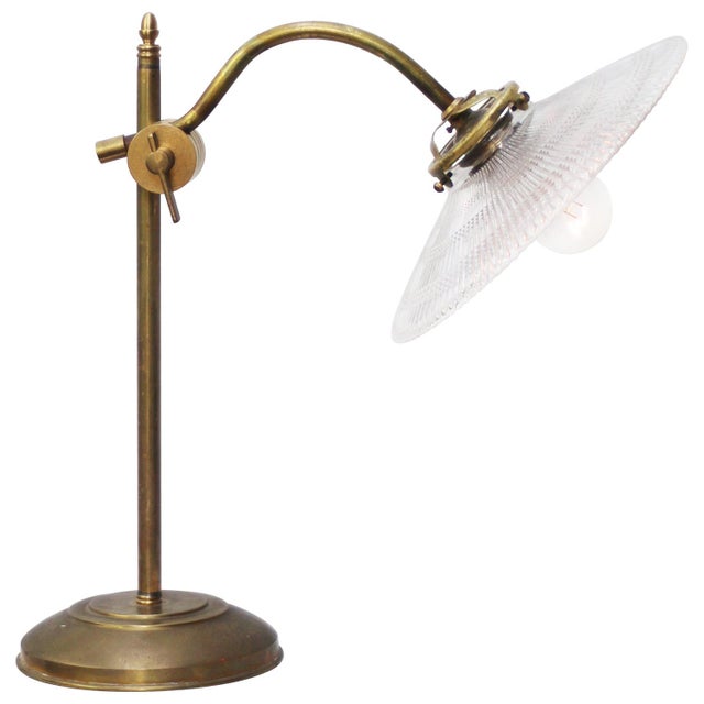 French Holophane Glass and Brass Desk Light For Sale - Image 9 of 9