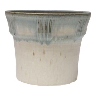 Vintage Beige and Light Blue Studio Pottery Planter Vase by Deanna Nichols For Sale