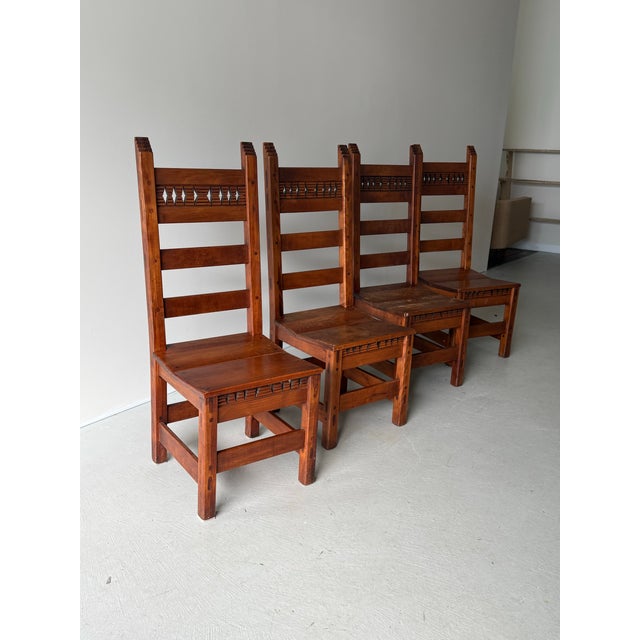 Spanish Vintage Set of Six Studio Craft Dining Chairs For Sale - Image 3 of 12