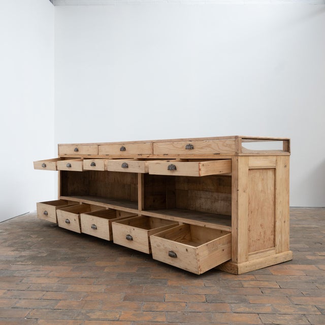 Early 20th Century Glass-Fronted Fir Wood Shop Counter, 1910 For Sale - Image 8 of 17