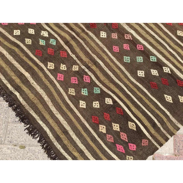 Brown Vintage Brown Kilim Rug - 55.5" X 69" For Sale - Image 8 of 11