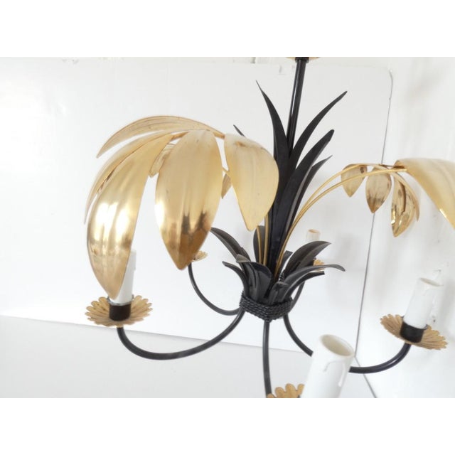 Metal Vintage French Metal Tole Gold and Black Chandelier For Sale - Image 7 of 8
